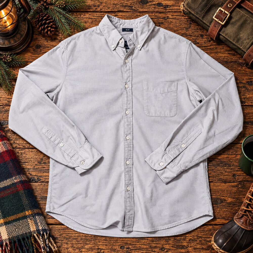 J.Crew Flex Oxford Shirt Mens L Slim Gray Cotton Button Down Preppy Re-Imagined
